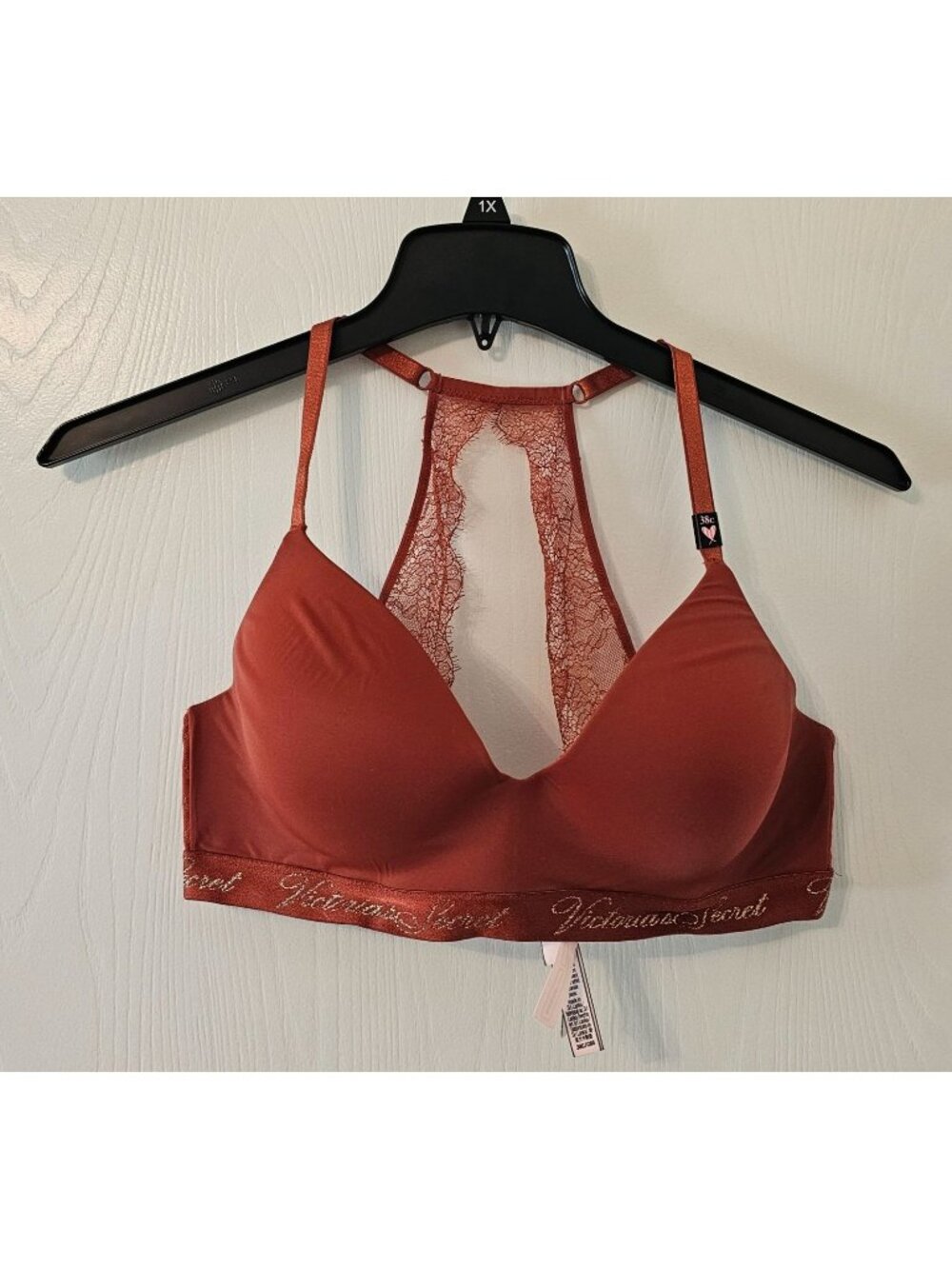 NWT Victorias Secret Push-Up Lace-Back Bra 38C Rust Orange Coquette Whimsigoth